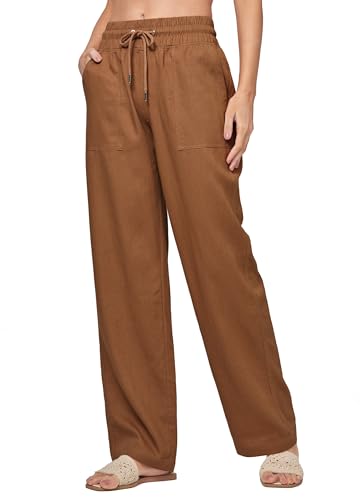 Image of Willit Women Linen Pants Wide Leg Casual Palazzo Pants Cotton Linen Lounge Beach Summer Pants with Pockets 29 inch /31 inch / 33 inch