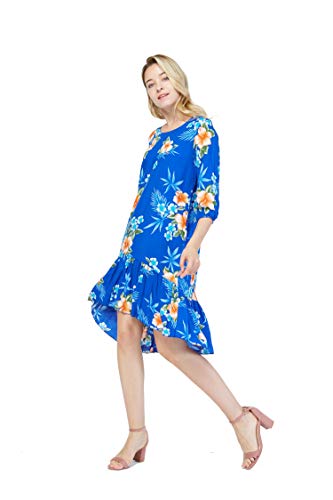 Image of Matchable Family Hawaiian Luau Men Women Girl Boy Clothes in Hibiscus Blue
