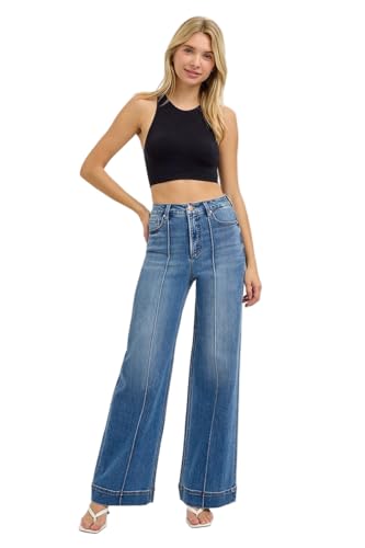 SALT TREE Risen Jeans - Tummy Control High Rise Ankle Wide Front Pintuck Jeans - PWA21011