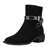205 Botas De Agua Mujer Lluvia Estilo Grueso británico cálido Casual Puntiagudo Botas con Hebilla para Mujer tacón Moda cinturón Zapatos Botas de Mujer Botines Planos Cordones Mujer (Black, 39)