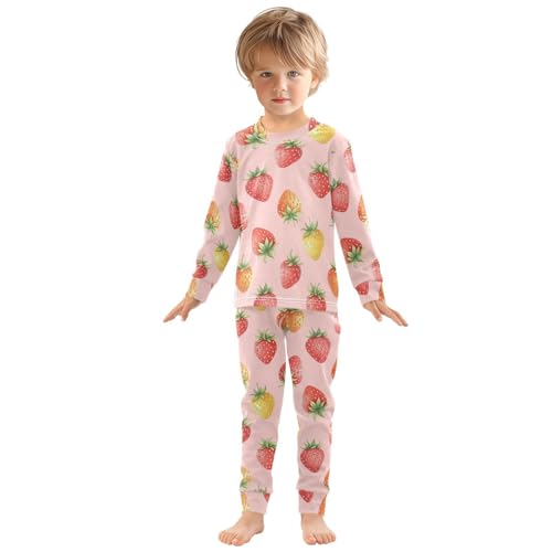 Pajama Sets Long Sleeve Strawberry Pink Background Soft Comfy Sleepwear 2 Piece PJS 3-8T2