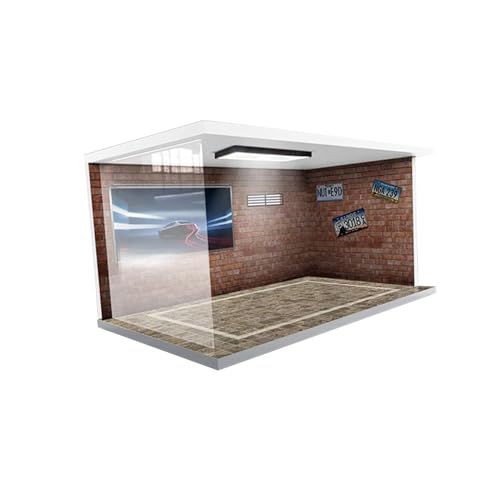 Sharplace Vitrina de Garaje a Escala 1/18, Vitrina de Exhibición para Objetos Coleccionables con Luces, Vitrina de Garaje para Vehículos de 40 Cm X 24 Cm X 20 C, Ladrillos Rojos