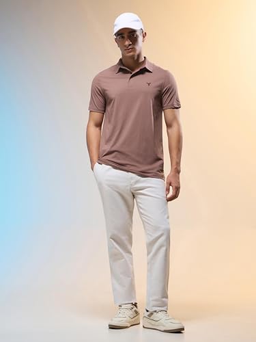 Image of TECHNOSPORT Men's Solid Slim Fit Polo Collar T-Shirt COTFLEX Half Sleeve Button Polyester for Gym Running Workout UPF50+ Anti Odour