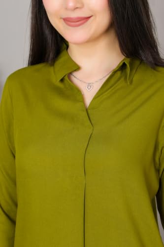 Image of Mlada Rayon Flare Top for Women | 3 /4th Sleeve Regular Fit and Flare Top | Women Office Tops Tunic | Western Long Shirt Top for Women | Shirt Collar Top for Women | Rayon Tunic Tops for Women Western