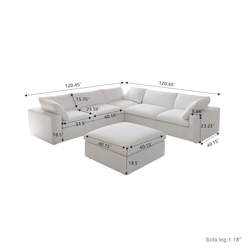 Cloud Modular Sectional Sofa Couch,Oversized Couch 6 Seater for Living Room,160.6" V Shaped Convertible Couches with Storage Ottoman, Covers Washable&Replaceable,White
