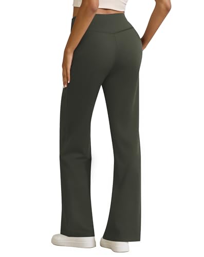Womens High Waist Yoga Pants Stretchy Casual Trousers Straight Leg Pull On Side Pockets - Image 4