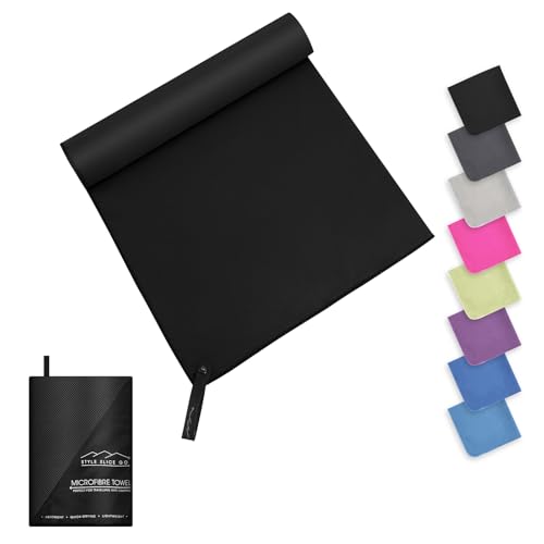 Style Slice Microfibre Towel Quick dry Lightweight Absorbent Travel Towel for Sports Beach Gym Swimming Camping Hiking Drying Pets (Black, SMALL 60cm x 30cm)