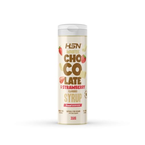 Sirope Chocolate Blanco y Fresa Sin Azúcar ni Grasa de HSN | 350 g = 35 Tomas por Servicio | Sabor Intenso, Textura Densa | Tapón Antigoteo | Apto Dietas Veganas, Keto y Sin Gluten