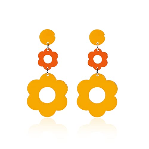 60 70s Big Acrylic Daisy Flower Petal Drop Dangle Earrings Stud Resin Floral for Women Cfboyolorful Summer Y2k Holiday Jewelry
