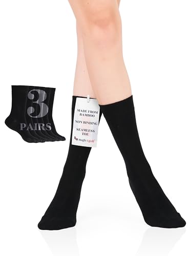 Hugh Ugoli Women Rayon Dress Socks, Extremely Soft Thin Crew Socks for Business, Trouser & Casual, Non-Binding & Breathable, Black, 3 Pairs, Shoe Size: 6-9
