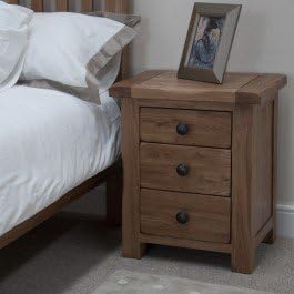 Homestyle GB Rustic Style Oak 3 Drawer Bedside Cabinet