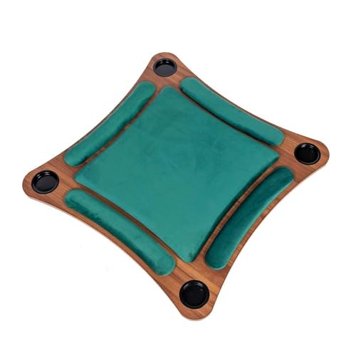 طاولة العاب بالوت خشبية من البادر لورق اللعب، بالوت متوسطة الحجم 80 × 80 سم مع سطح مخملي وتصميم منحني و4 اجراس وحوامل اكواب وبطاقات متعددة الالوان، طاولة العاب بالوت الارضية للاطفال والكبار (اخضر)