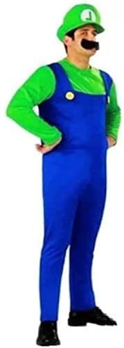 thematys® Super Mario Luigi Gorra + pantalón + Barba - Traje Conjunto para Adultos Carnaval y Cosplay (M, Talla 165-175cm) Cover
