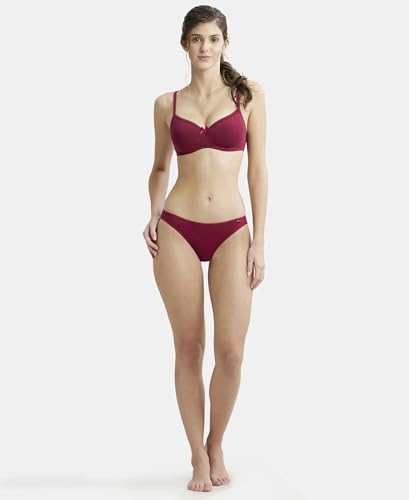 Image of Jockey 1723 Women Wirefree Padded Super Combed Cotton Elastane Stretch Medium Coverage T-Shirt Bra with Lace Styling