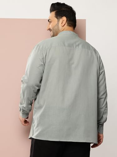 Image of Thomas Scott Men's Solid Cotton Linen Casual Shirt | Full Sleeve | Regular Fit | Mandarin Collar