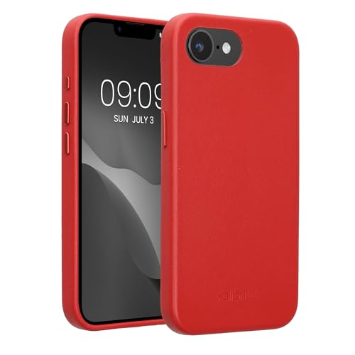 Image of kalibri Case Compatible with Apple iPhone 17e / iPhone 16e - Case Smooth Genuine Leather Hard Case Anti Slip Cover - Red