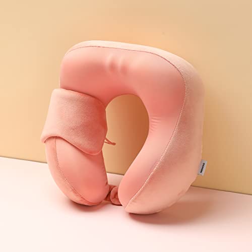 Miniso Travel Neck Pillow, 100% Memory Foam Super Soft Adjustable Pillow With Eye Mask Kids Pillow For Traveling, Sleeping, Napping Suits For Airplane, Car, Home & Office (Coral Red) #TOP5