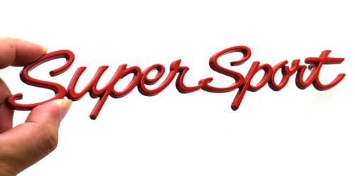 Image of 2Pcs Script Super Sport Emblems 3D Front Side Badge Nameplate Letter Compatible with Chevy Impala SS 1965 1966 (Red)