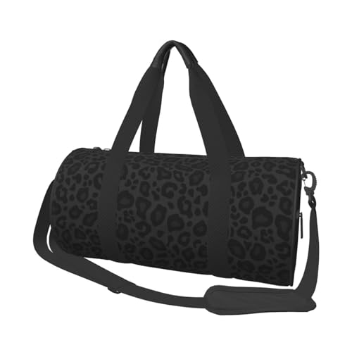 Gbuzozie Leopard Print Black Background Sports Gym Bag Travel Duffel Bag Shoes Compartment For Men Women Foldable Lightweight Yoga Gym Sports Bag