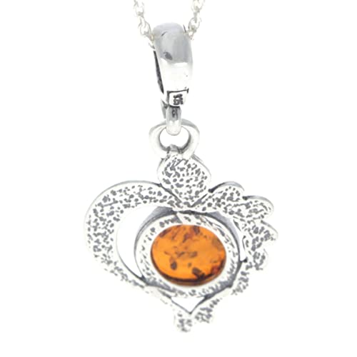 Genuine Baltic Amber & Sterling Silver Heart Pendant without Chain - 16263