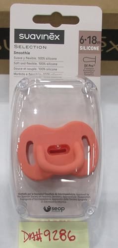 Image of Color Essence SX PRO Silicone Baby Pacifier 2Pk, Made with 100% Soft Silicone, Baby Essentials Perfect for Breastfeeding Babies, Designed in Spain, 6-18 Mths, Fuschia /Peach