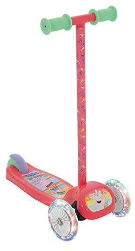 Peppa Pig Patinete de 3 Ruedas con Ruedas de luz LED, Licencia Oficial, calcomanías Vibrantes, Experiencia de conducción Atractiva para niños de más de 3 años, Rosa, 63,7 cm x 22 cm x 50 cm