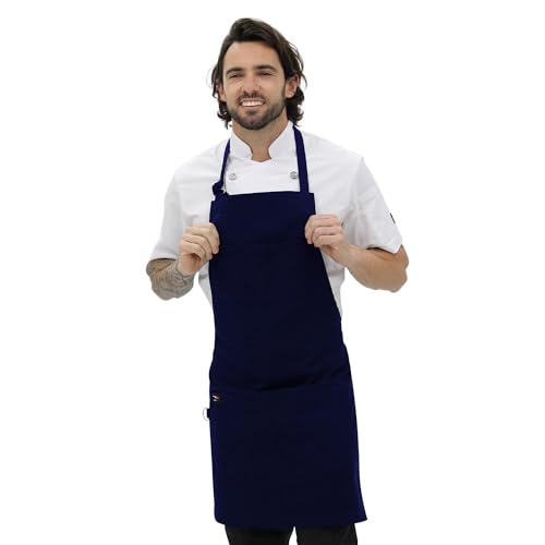 Bravo Business wear | Verona Blue Gabardine Apron – Design for Men and women with neck adjuster, Anti-lint fabric with large pockets. For cooking.