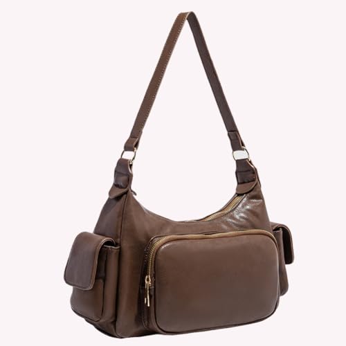 PU Leather Vintage Shoulder Bag Solid Color Retro Underarm Bag Large Capacity Cool Girl Sling Bag Travel Shopping Date Handba3