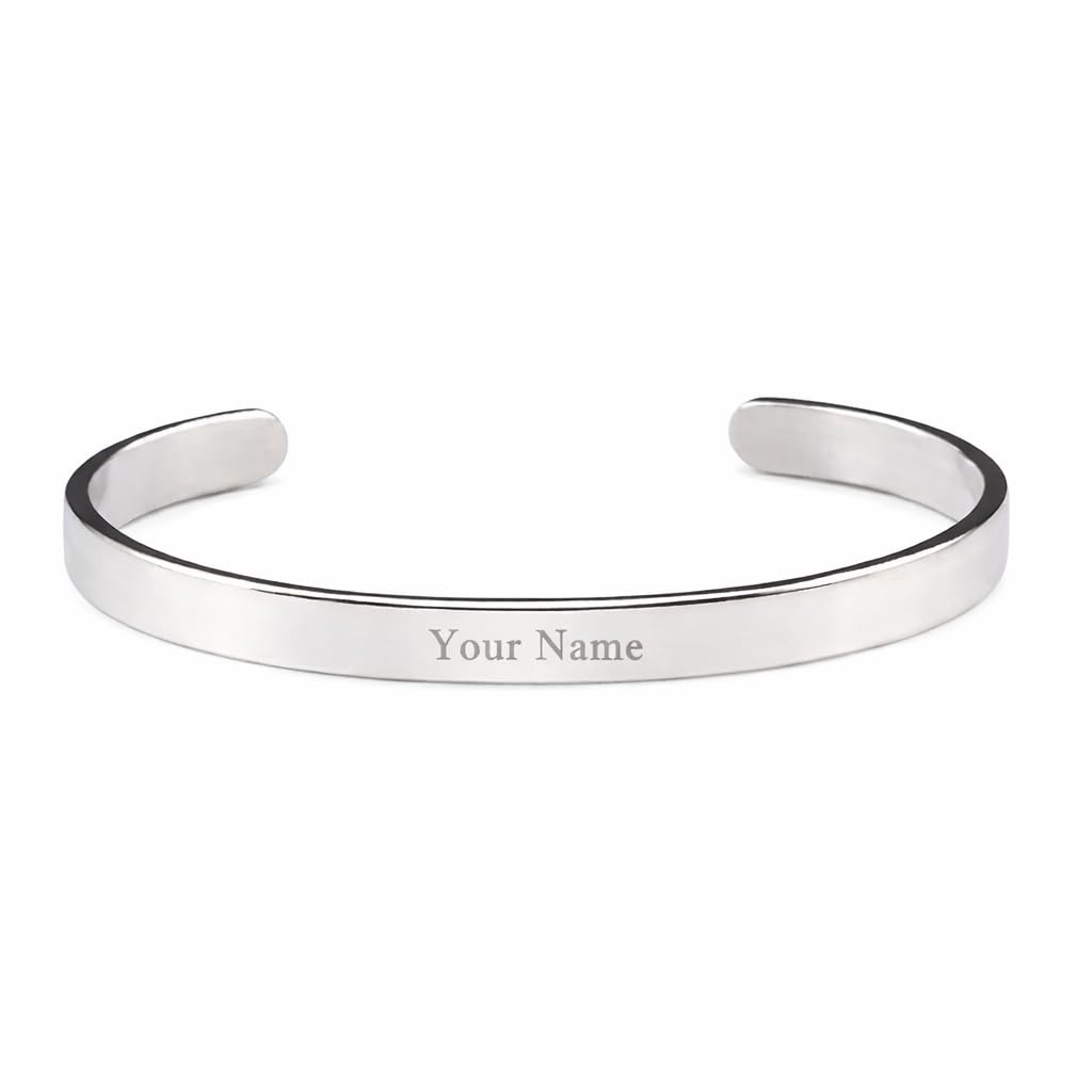 SCPmarts Personalized Aura Bracelet For Men – Adjustable Name Engraved Stainless Steel Bracelet Custom Gift for Him