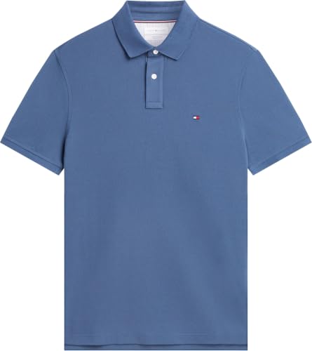Tommy Hilfiger Polo Manches Courtes Homme Regular Fit avec Patte de Boutonnage, Bleu (Aegean Sea), L