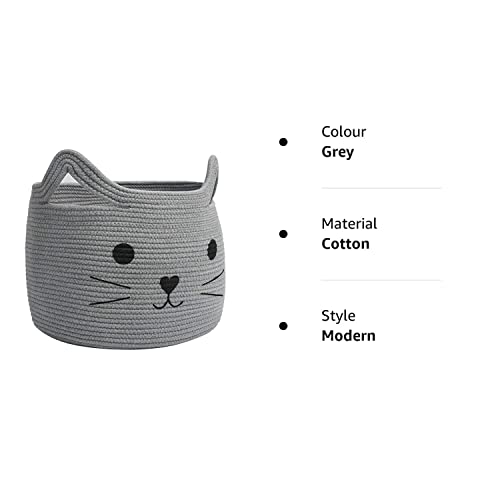 Image of ALBY Woven,Tall Wicker Laundry Basket for Blankets,Clothes,Pillows,Toys,Shoes Large Cotton Laundry Hamper for Bedroom Living Room Bathroom Nursery (15d'' x 12h'' inch, Grey cat)