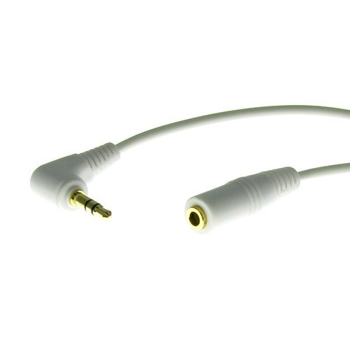 Cable estéreo blanco 3.5mm macho ángulo recto a hembra 6 pies miniatura 1