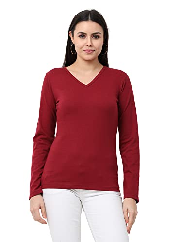 Image of Wafaa Women's Cotton Plain V Neck Full Sleeve T-Shirt