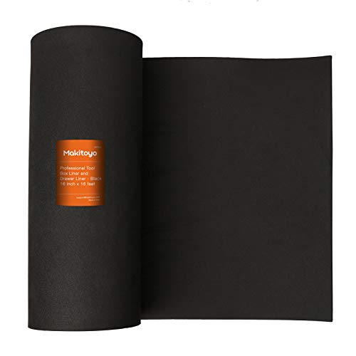 Makitoyo Professional Tool Box Liner and Drawer Liner, Non-Slip, Black, Foam EVA & Rubber Tool Box Drawer Liner Mat - 16 inch (wide) x 16 feet (long)