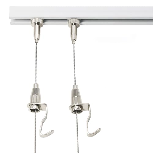 Binario Quadri Kit per Appendere Quadri con Filo Mobile e Posizionabile, Esclusivo Supporto da Soffitto con Lucchetto per Cavi, Binario per Esposizione Foto con Corda Lunga 20'/ 24'/ 48'/ 59'(1.6'/0.5