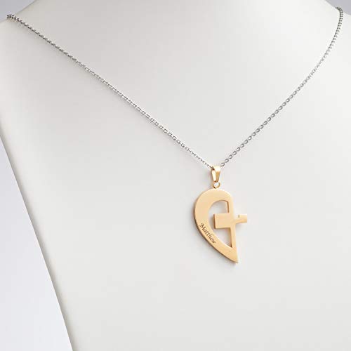 LONAGO Personalized Couple Name Necklace Matching Set Custom Engraved His and Hers Broken 2 Half Piece Heart Pendant Sterling Silver Two-Tone Puzzle Gift for Women2