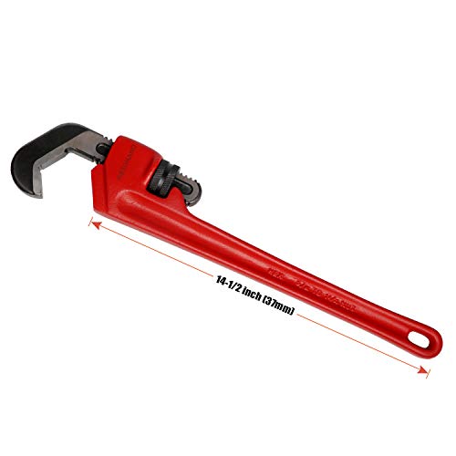 Image of 14-1 /2-inch Heavy Duty Hex Pipe Wrench, Model T-017 Straight Plumbing Wrench, 5 /8 inch - 1 1 /4 inch Capacity