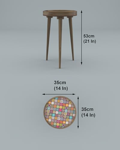 Image of Blink & Buy Handcrafted Epoxy Resin & Solid Mango Wood Bedside Table | Compact 21-Inch End Table Wooden Table with 3 Legs | Tray Stool | Sofa Side Table | Coffee Table (Multicolor, 14x21 Inches)