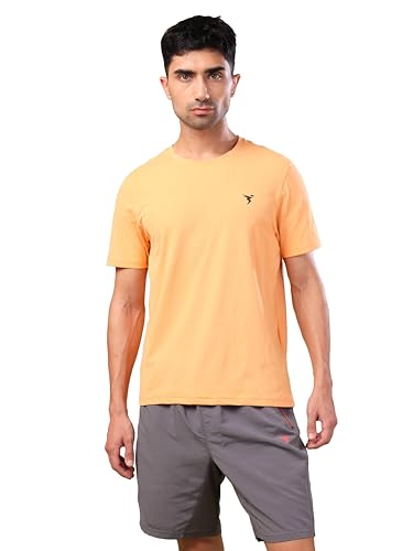 Image of TECHNOSPORT Men's Slim Fit Solid Crew Neck T-Shirt, Cotflex Quick Dry Wrinkle Resistant Polyester Sports Tee for Gym, Running, Training, Sports