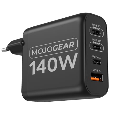 Cargador 140W MOJOGEAR para laptop y smartphone de cuatro puertos USB 3