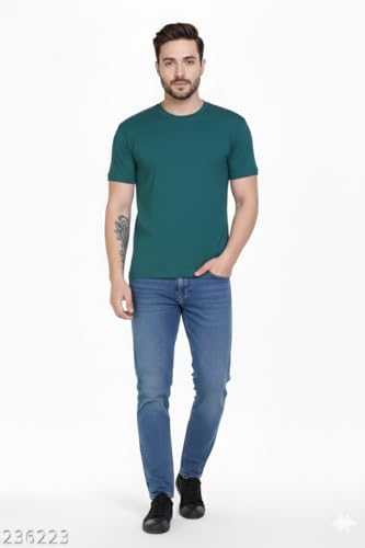 Image of Men's Navy Blue Polo T-Shirt, Half Sleeve, Solid Cotton Blend, Regular Fit, Casual