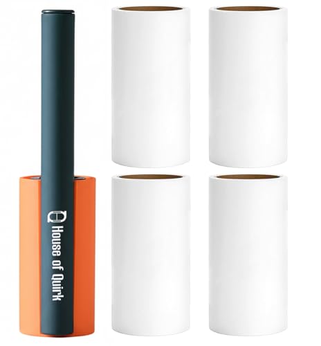 Image of House of Quirk Portable Lint Roller for Pet Hair - 4-Pack, 240 Sheets Total (60 Sheets Each), Hair Remover for Clothes & Furniture, Dogs & Cats (Orange)