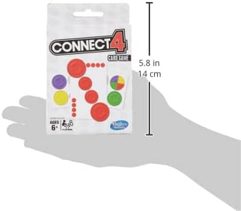 Empaque del juego de cartas Connect 4 con dimensiones