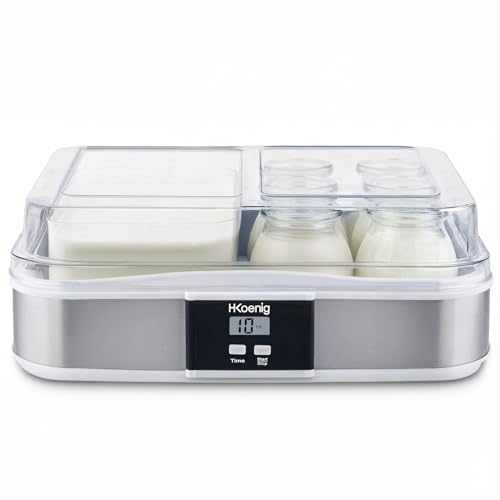 H.KOENIG Yogurt Maker 12 Jars ELY120, Capacity 12 x 160 ml, Programmable, LCD Display, Stainless Steel Body, BPA-Free, Dishwasher Safe, Automatic Shutdown, Power 21.5 Watts