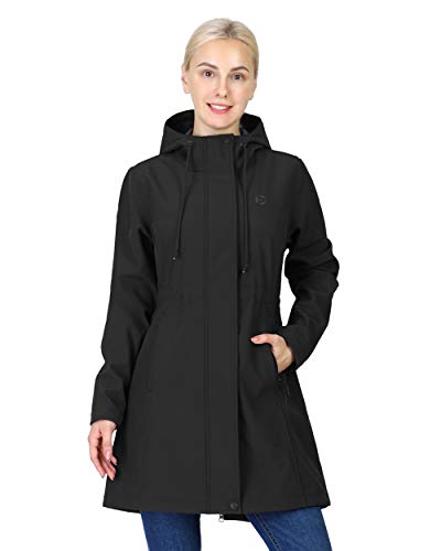 Outdoor Ventures Women's Softshell Jacket Hooded Lightweight Windproof Fleece Lined Waterproof Long Coats