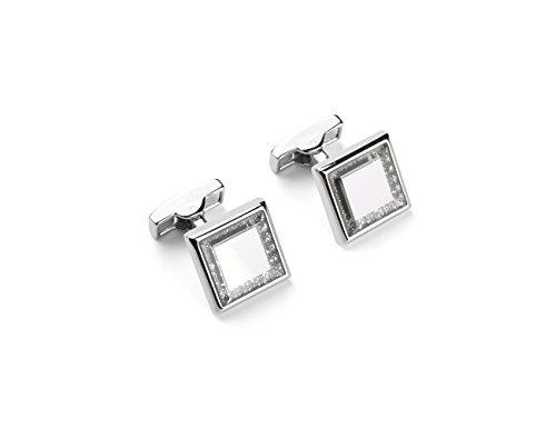 Mancuernillas cuadradas de cristal para hombre plateadas miniatura 2