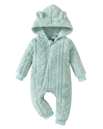 Image of Saeaby Newborn Baby Girl Boy Clothes Fall Winter Infant Long Sleeve Fleece Jumpsuit Romper Hooded Baby Snowsuit Bear Outfit