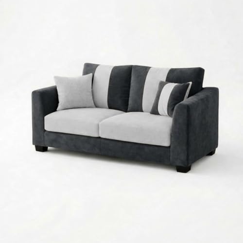 Image of Revo Plush Comfort Sofa Set | 3 Seater + 2 Seater with Ottoman | Luxury Velvet Suede Fabric | Modern Living Room Sofa | Dark Gray - Light Gray