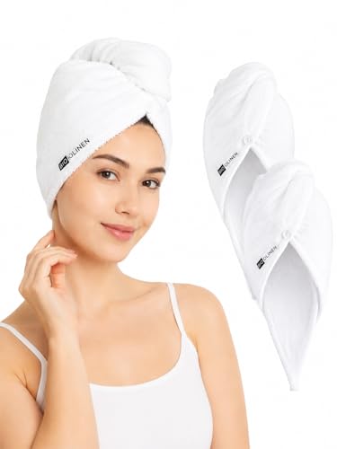 BIOLINEN Cotton Hair Towel Wrap for Women 3 Pack Super Absorbent Quick Dry Hair Turban Anti Frizz Drying Towel for Curly Long Hair White 10x25