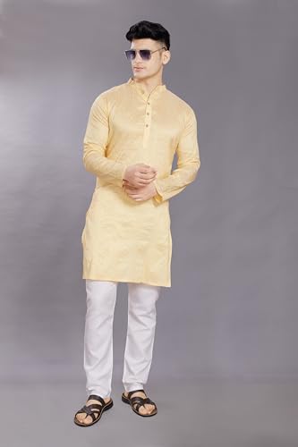 Image of DIVISIVE Men's Jequard Embroidered Art Silk Slim Fit Only Kurta